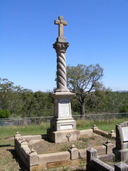 Rody BYRNE, father,  | husband of Mary Byrne,  | native of Kings County Ireland,  | died 28 Feb 1905 aged 66 years;  | Mary BYRNE, wife,  | died 6 June 1922 aged 82 years;  | William BYRNE, son of Rody & Mary BYRNE,  | died 20 July 1944 aged 80 years;  | Pine Mountain Catholic (St Michael's) cemetery, Ipswich  | 
