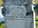 Friedrich W.A. NEUMANN, father grandfather,
died 5 Aug 1935 aged 69 years;
Plainland Lutheran Cemetery, Laidley Shire