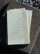 Carl Friedrich STAATZ,
died 3 Feb 1932 aged 74 years;
Wilhlemina Paulina STAATZ,
died 1 May 1933 aged 72 years;
Plainland Lutheran Cemetery, Laidley Shire