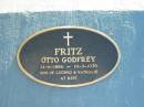 FRITZ, Otto Godfrey,
21-6-1886 - 19-9-1938,
son of Ludwig & Nathalie;
Plainland Lutheran Cemetery, Laidley Shire