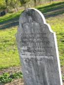 (husband and father) Jurgen August STEFFENS
15 Nov 1926, aged 56
(daughter and sister) Louise SCHULTZ
2 Jul 1926 aged 34
Plainland Lutheran Cemetery, Laidley Shire