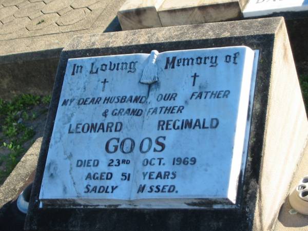 Leonard Reginald GOOS, husband father grandfather,  | died 23 Oct 1969 aged 51 years;  | Plainland Lutheran Cemetery, Laidley Shire  | 