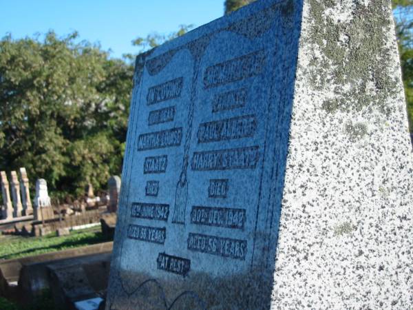 Martha Louise STAATZ,  | died 16 June 1942 aged 56 years;  | Paul Albert Harry STAATZ,  | died 30 Dec 1942 aged 56 years;  | Plainland Lutheran Cemetery, Laidley Shire  | 