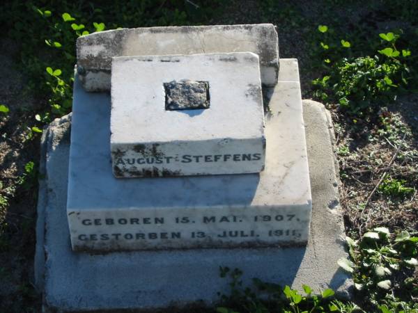 August STEFFENS,  | born 15 May 1907 died 13 July 1911;  | Plainland Lutheran Cemetery, Laidley Shire  | 