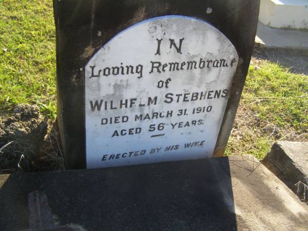 Wilhelm STEBHENS,  | died 31 March 1910 aged 56 years,  | Polson Cemetery, Hervey Bay  | 