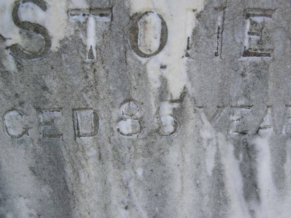 David George,  | husband of S.J. STONE,  | died 23 Sept 1934 aged 78 years;  | Sarah J. STONE,  | died 8 Mar 1939 aged 85 years;  | Polson Cemetery, Hervey Bay  | 