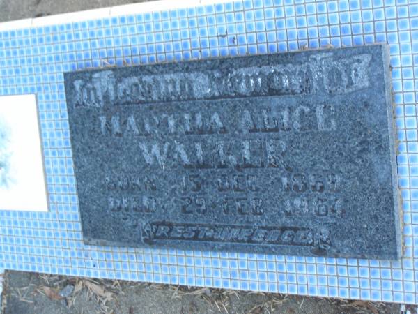 Martha Alice WALKER,  | born 15 Dec 1869,  | died 29 Feb 1964;  | Polson Cemetery, Hervey Bay  | 