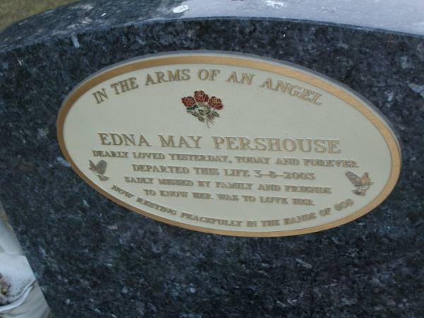 Edna May PERSHOUSE,  | died 3-8-2003;  | Polson Cemetery, Hervey Bay  | 
