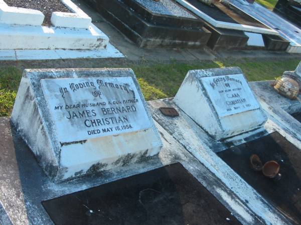 James Bernard CHRISTIAN,  | husband father,  | died 15 May 1958;  | Polson Cemetery, Hervey Bay  | 