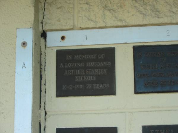 Arthur Stanley NICKOLS,  | died 16-2-1981 aged 77 years;  | Polson Cemetery, Hervey Bay  | 