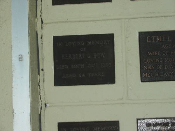 Herbert G. BOW,  | died 30 Oct 1983 aged 64 years;  | Polson Cemetery, Hervey Bay  | 