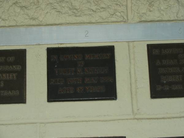 Violet M. NICKOLS,  | died 10 May 1994 aged 85 years;  | Polson Cemetery, Hervey Bay  | 