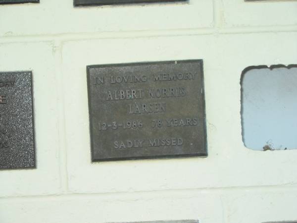 Albert Norris LARSEN,  | died 12-3-1986 aged 78 years;  | Polson Cemetery, Hervey Bay  | 