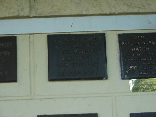 Iris ANGEL,  | wife mother,  | died 13 Sept 1992;  | Polson Cemetery, Hervey Bay  | 