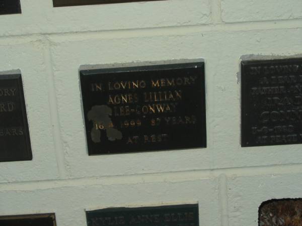 Agnes Lillian LEE-CONWAY,  | died 16-4-1999 aged 87 years;  | Polson Cemetery, Hervey Bay  | 