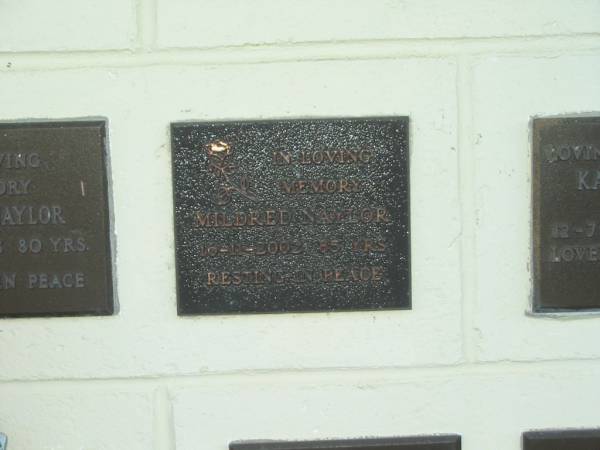 Mildred NAYLOR,  | died 16-11-2002 aged 85 years;  | Polson Cemetery, Hervey Bay  | 