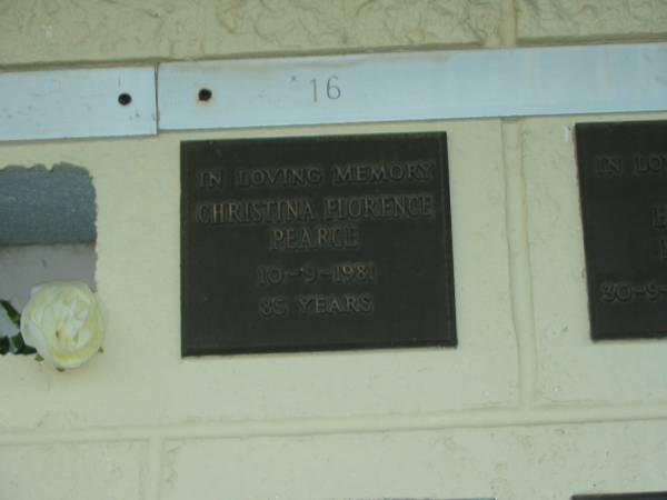 Christina Florence PEARCE,  | died 10-9-1981 aged 85 years;  | Polson Cemetery, Hervey Bay  | 