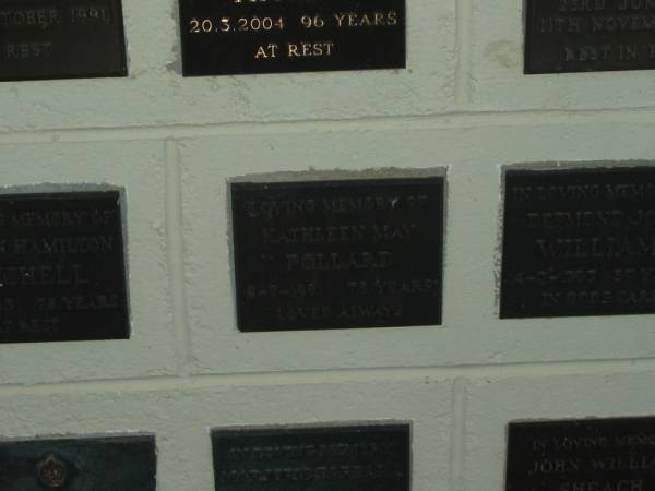 Kathleen May POLLARD,  | died 9-9-1991 aged 75 years;  | Polson Cemetery, Hervey Bay  | 