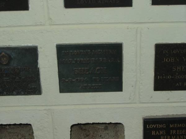Marjorie Barbara SHEACH,  | died 2-9-1994 aged 76 years;  | Polson Cemetery, Hervey Bay  | 