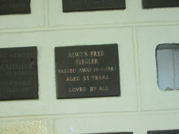 Alwyn Fred FLEGLER,  | died 19-1-1985 aged 53 years;  | Polson Cemetery, Hervey Bay  | 