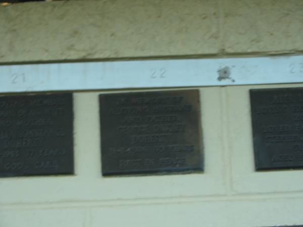 George Oakley DOHERTY,  | husband father,  | died 11-1-1986 aged 60 years;  | Polson Cemetery, Hervey Bay  | [[REDO]]  | 
