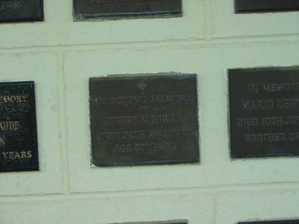Robert N. LOWRY,  | died 24 May 1987 aged 37 years;  | Polson Cemetery, Hervey Bay  | 