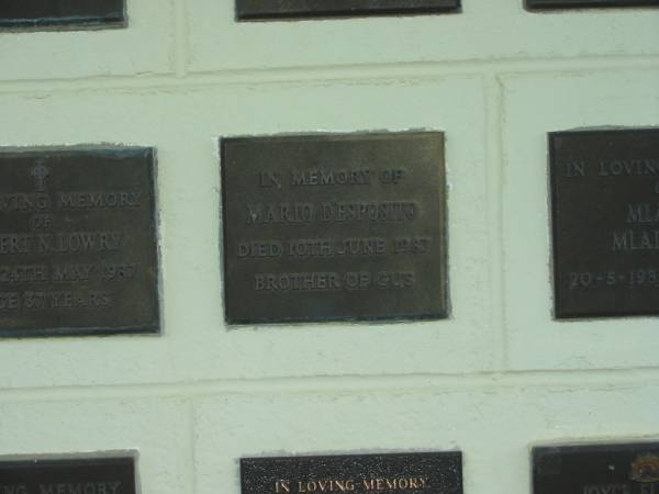 Mario D'ESPOSITO,  | died 10 June 1987,  | brother of Gus;  | Polson Cemetery, Hervey Bay  | 
