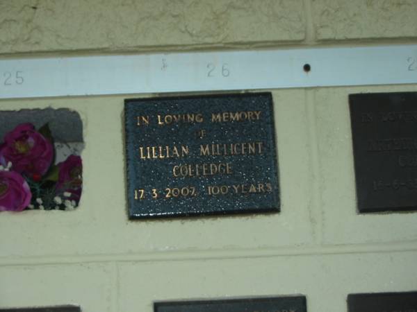 Lillian Millicent COLLEDGE,  | died 17-3-2007 aged 100 years;  | Polson Cemetery, Hervey Bay  | 