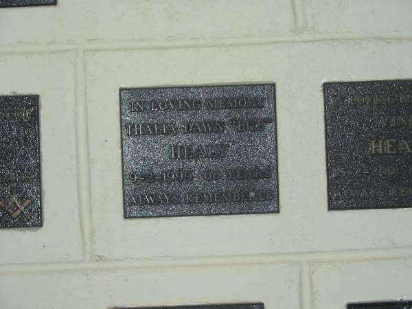 Thalia Dawn (Bub) HEALY,  | died 9-2-1999 aged 68 years;  | Polson Cemetery, Hervey Bay  | 