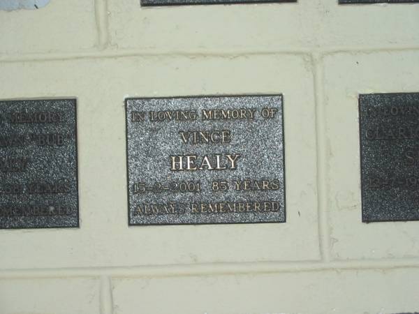 Vince HEALY,  | died 15-2-2001 aged 85 years;  | Polson Cemetery, Hervey Bay  | 