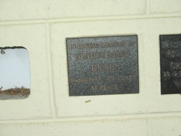 Gladys Maud RUSH,  | died 9-10-1997 aged 89 years;  | Polson Cemetery, Hervey Bay  | 