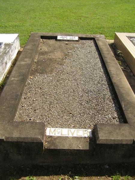Jane Lee MCLIVER,  | died 30-8-1958;  | Polson Cemetery, Hervey Bay  | 
