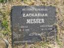 Zackariah MESSER,
born UK 12-8-1848,
died Australia 10-3-1907 aged 58 years,
plaque supplied by Keith Messer 2008;
Polson Cemetery, Hervey Bay
