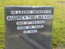 Audrey Thelma KING,
died 19 Mar 1945 aged 20 years;
Polson Cemetery, Hervey Bay