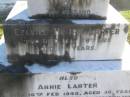 Ezekiel Henry LARTER,
husband,
died 28 May 1925 aged 67 years;
Annie LARTER,
died 10 Feb 1948 aged 90 years;
Polson Cemetery, Hervey Bay