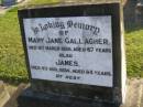 Mary Jane GALLAGHER,
died 6 March 1926 aged 67 years;
James,
died 6 Aug 1934 aged 84 years;
Polson Cemetery, Hervey Bay