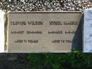 Ethel May NIELSEN,
died 25 Feb 1961;
Jens Marius NIELSEN,
died 3 Jan 1967;
Trevor WILTON,
5-3-1927 - 20-8-1998 aged 71 years;
Ethel Maisie,
14-5-1923 - 6-3-2000 aged 76 years;
Polson Cemetery, Hervey Bay
