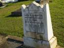 David George,
husband of S.J. STONE,
died 23 Sept 1934 aged 78 years;
Sarah J. STONE,
died 8 Mar 1939 aged 85 years;
Polson Cemetery, Hervey Bay