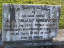 Arno Rinaldo KINDERVATER,
father,
born Weimar Germany 28 Aug 1880,
died Maryborough 17 Sept 1959;
Emma KINDERVATER-SCHLEGEL,
wife mother,
born Altstatten Rheintal Schweiz 12 Feb 1881,
died Maryborough 23 Feb 1954;
Polson Cemetery, Hervey Bay