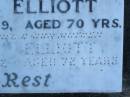George ELLIOTT,
husband step-father,
died 23 Nov 1959 aged 70 years;
Nellie ELLIOTT,
wife mother,
died 9 March 1972 aged 72 years;
Polson Cemetery, Hervey Bay