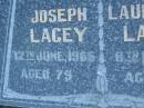 Joseph LACEY,
died 12 June 1965 aged 79 years;
Annie Lauretta LACEY,
died 8 Nov 1979 aged 89 years;
Polson Cemetery, Hervey Bay