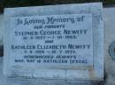 Stephen George NEWITT,
10-9-1897 - 1-10-1969;
Kathleen Elizabeth NEWITT,
7-8-1906 - 15-7-1977;
parents,
remembered by May, Ray & Kathleen (decd);
Polson Cemetery, Hervey Bay