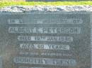 Albert E. PETERSON,
died 19 Jan 1946 aged 60 years;
Dorothy Irene,
wife,
died 24 Nov 1974 aged 80 years;
Polson Cemetery, Hervey Bay