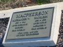 Alexander W. MACPHERSON,
1890 - 1944,
husband of Kathleen,
father of Joan, Marj & Don;
Kathleen MACPHERSON,
1899 - 1995,
wife of Alexander W.,
mother of Joan, Marj & Don;
Polson Cemetery, Hervey Bay