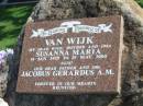 Susanna Maria VAN WIJK,
wife mother oma,
14 Jan 1929 - 29 May 2000;
Jacobus Gerardus VAN WIJK,
father opa;
Polson Cemetery, Hervey Bay