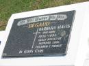 Barbara Mavis BEGAUD,
mum,
1936 - 1996,
missed by husband John & children;
Polson Cemetery, Hervey Bay