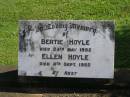 Bertie HOYLE,
died 24 May 1952;
Ellen HOYLE,
died 4 Sept 1952;
Polson Cemetery, Hervey Bay