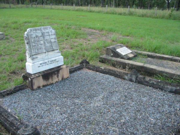 Hugh AHEARN,  | died 7 May 1932 aged 79 years;  | Catherine AHEARN,  | died 27 April 1933 aged 70 years;  | Michael P. AHEARN,  | died 16 July 1961 aged 63 years;  | Rosevale St Patrick's Catholic cemetery, Boonah Shire  | 