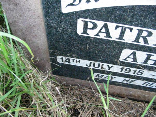 Patrick James AHEARN,  | 14 July 1915 - 6 Oct 1998;  | Rosevale St Patrick's Catholic cemetery, Boonah Shire  | 
