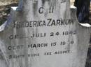 
Frederica ZARNOW,
born 24 July 1842 died 15 March 1909;
Rosevale St Pauls Lutheran cemetery, Boonah Shire

